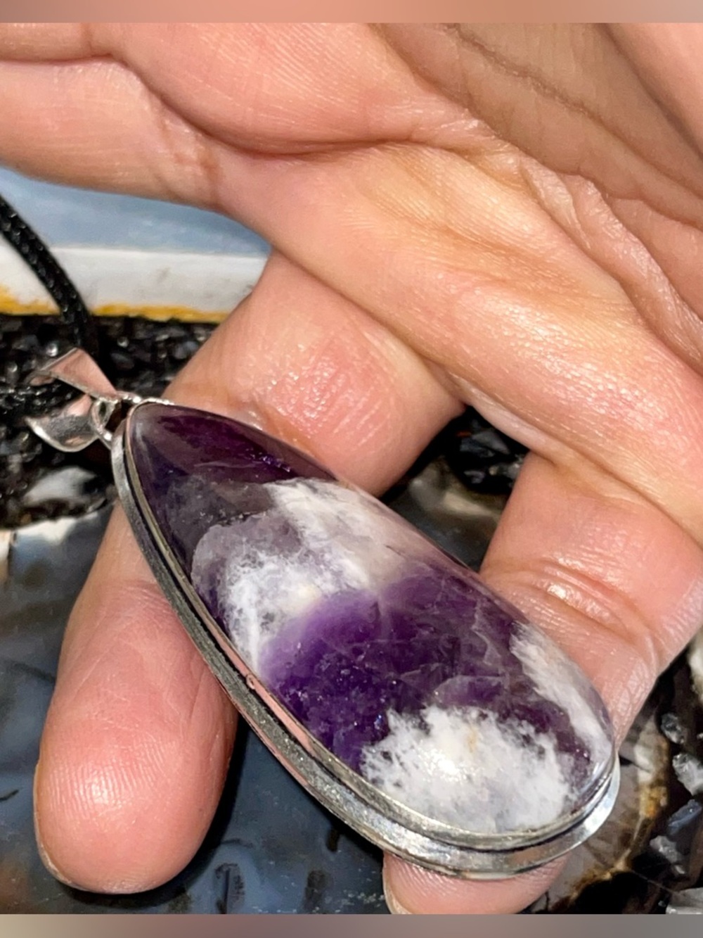 Chevron Amethyst Pendant 2 1/2” - Picture 3 of 17